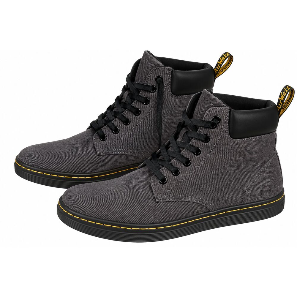 Dr Martens Maelly Gray Canvas High Top Lace Up Casual Boots